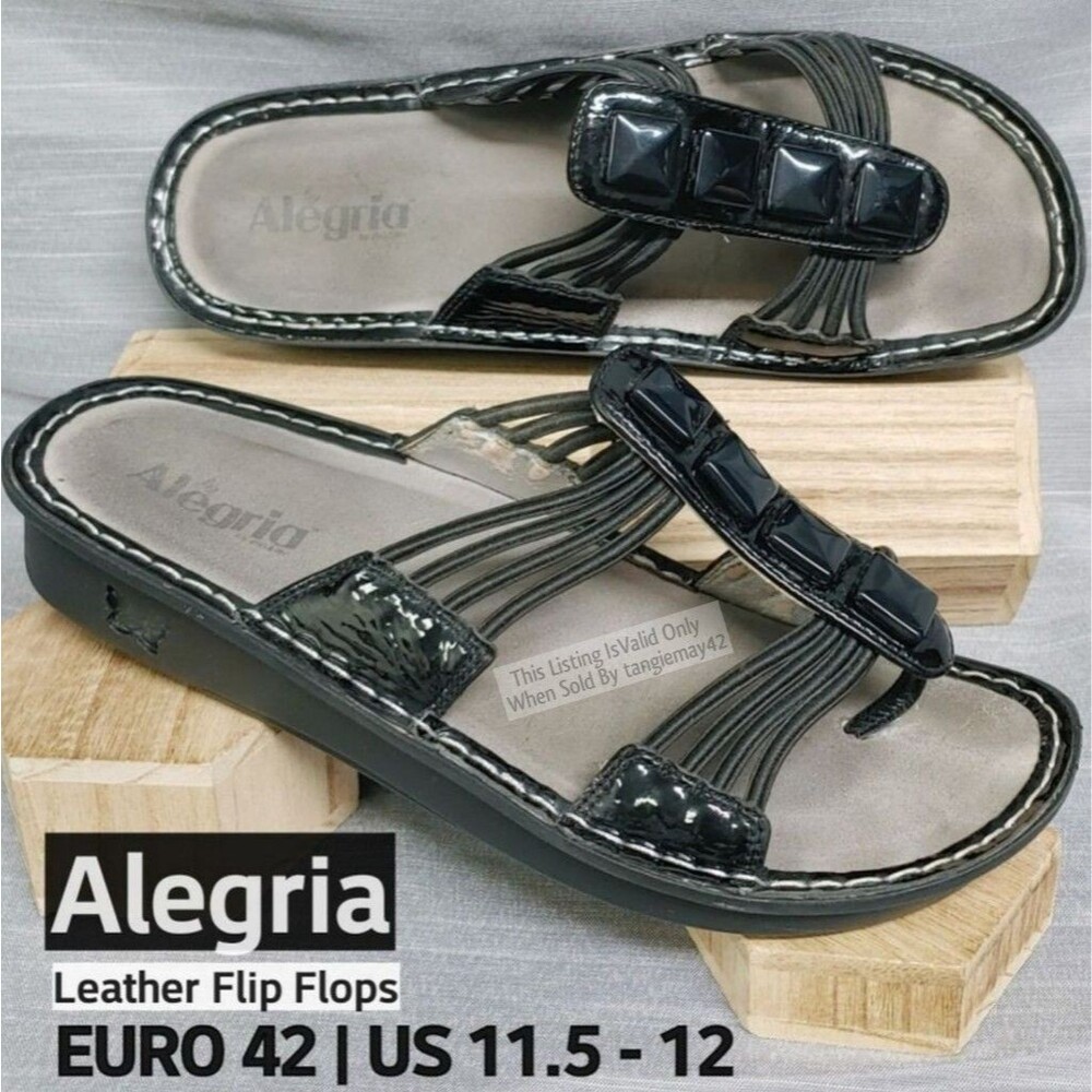 Alegria Shoes Black Leather Orthopedic Sandals Flip Flops